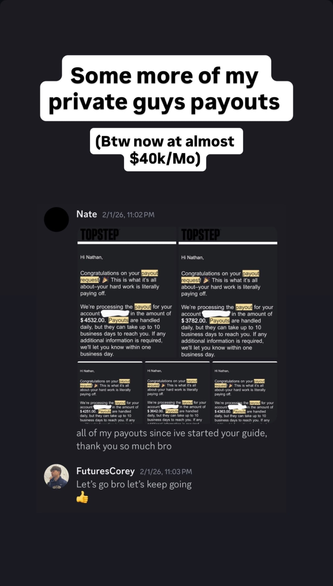 Payout proof from Nate
